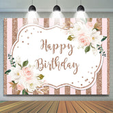 Lofaris White Floral Pink and Rose Gold Bokeh Birthday Backdrop